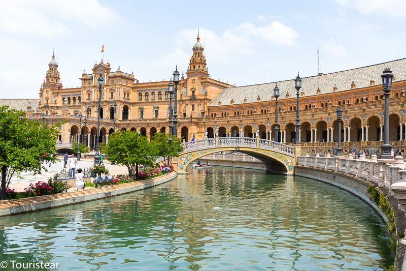 Seville, Plaza de España, view from one of the bridges with the canal.