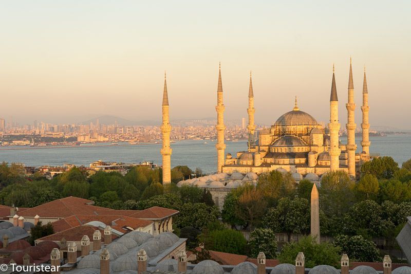 turkey, istanbul, sunset with the blue mosque