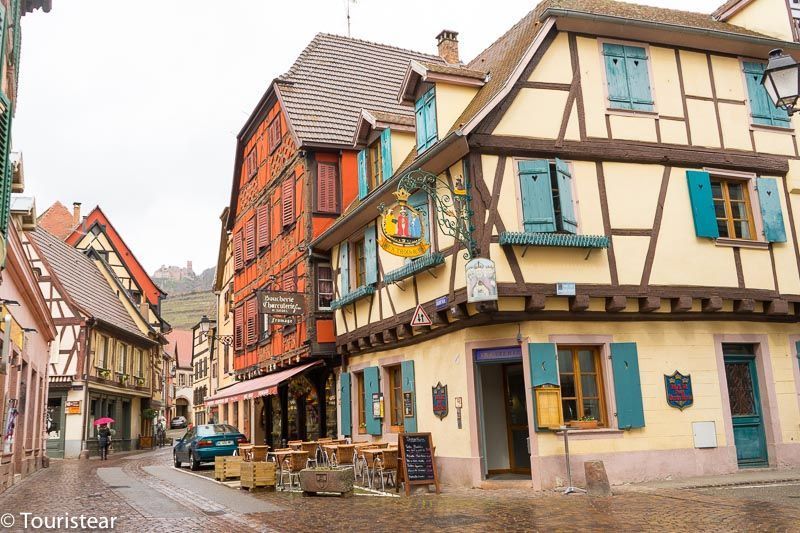 RIBEAUVILLE, drive through the Alsace, typical half-timbered houses, France