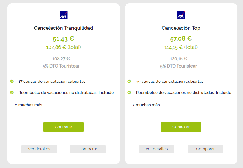 información sobre los seguros de viajes Mondo, ejemplo de cotización del seguro de cancelación