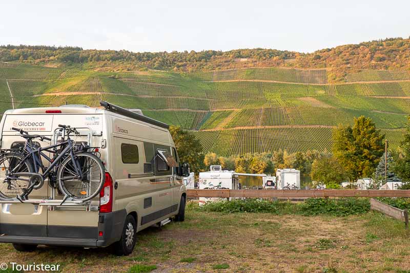 Camping for RV and camper van in the Mosel area, vineyard views
