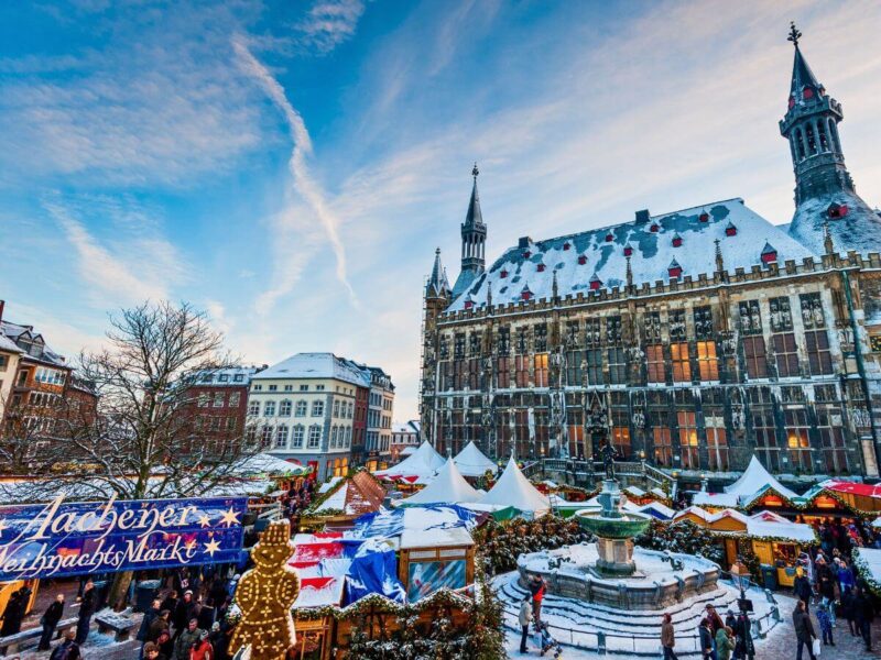 Aachen Germany Christmas Market in the morning