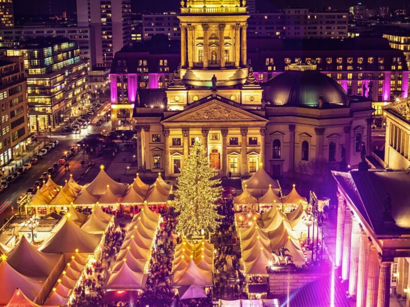 Berlin Christmas Market aerial view at night