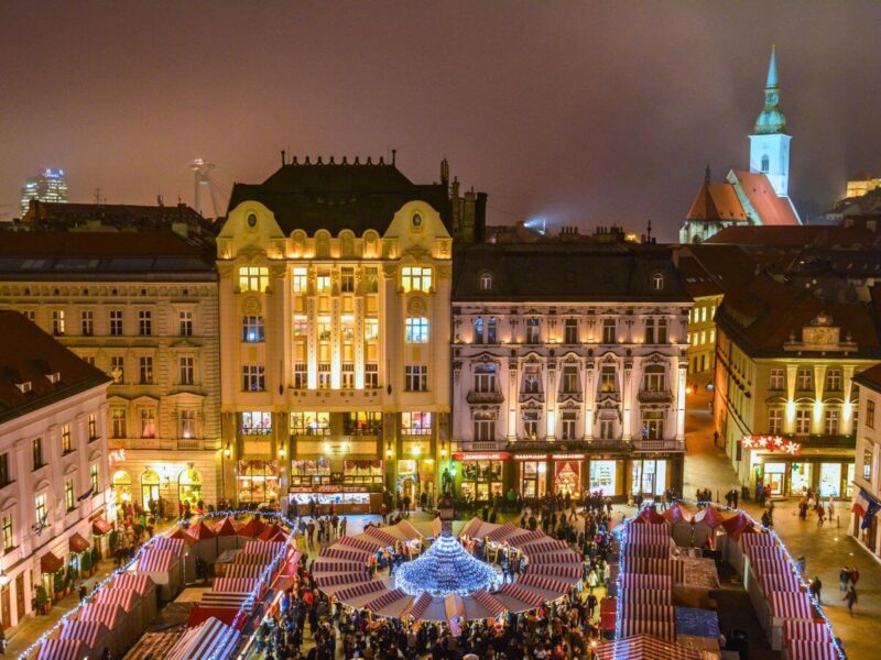 Bratislava Slovakia Christmas Market at night top view