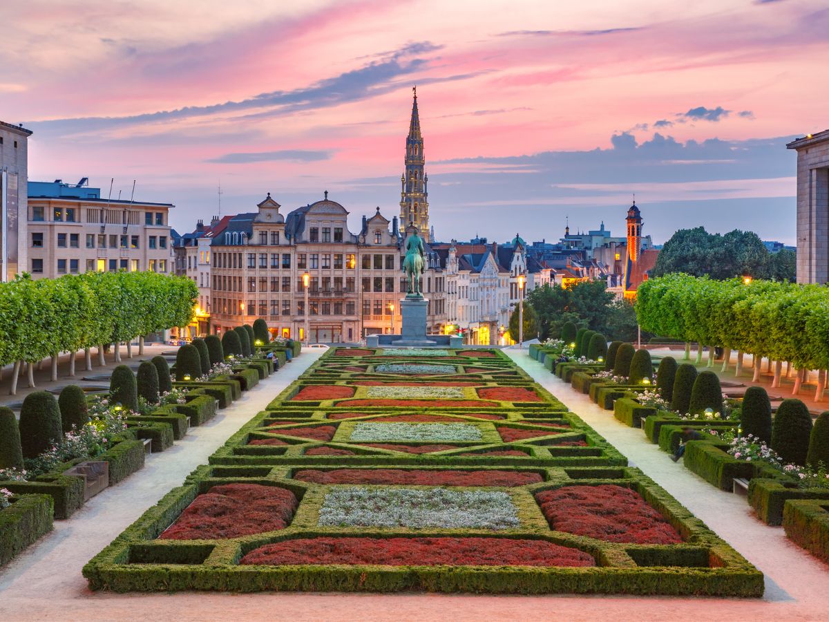 Brussels downtown at sunset