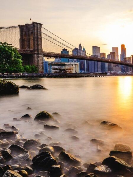 Brooklyn Bridge from park overlooking Manhattan