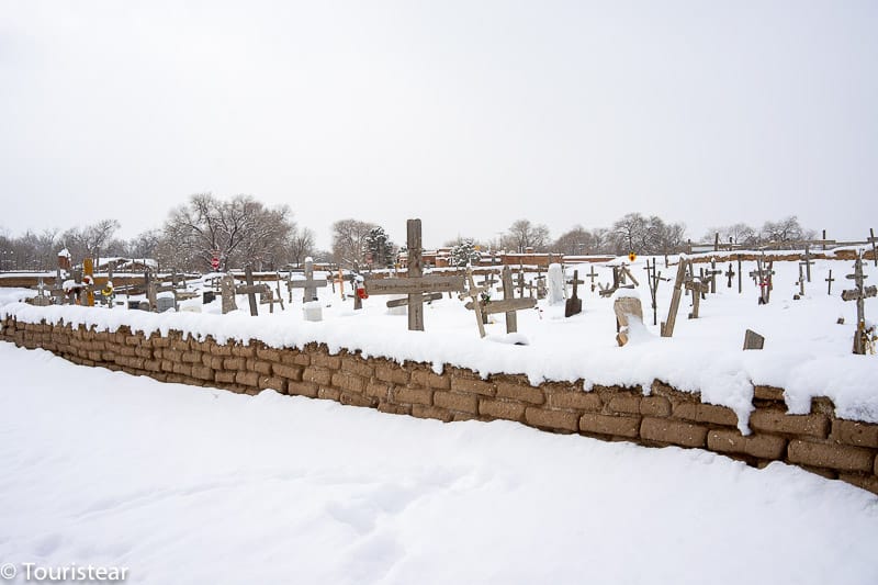 Taos cemetery with snow