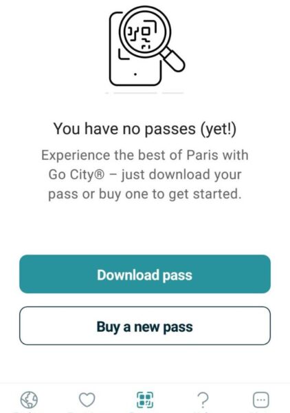 go city app passes page with two button options