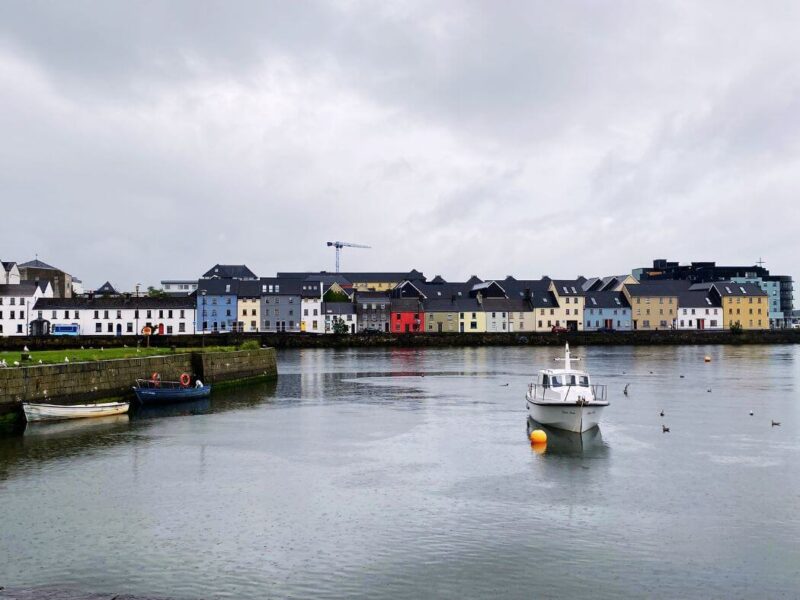Galway Claddagh with one boat and colored houses