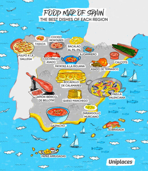 food map of Spain, the best dishes of each region