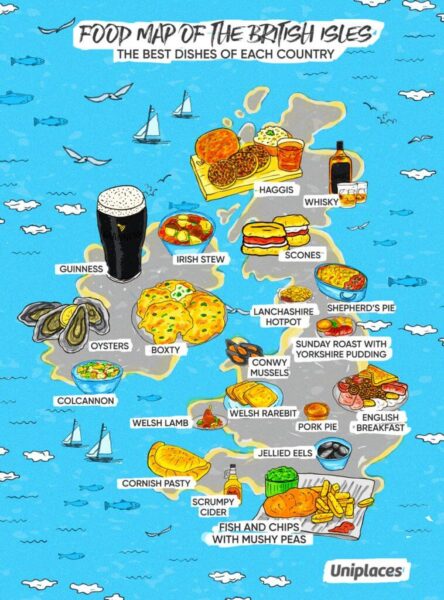 Food map of the British Isles, the best dishes of each country