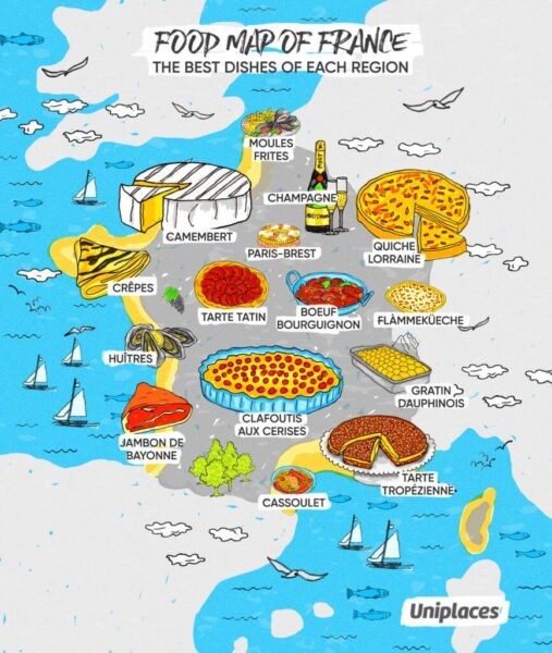 food map of France, the best dishes of each region
